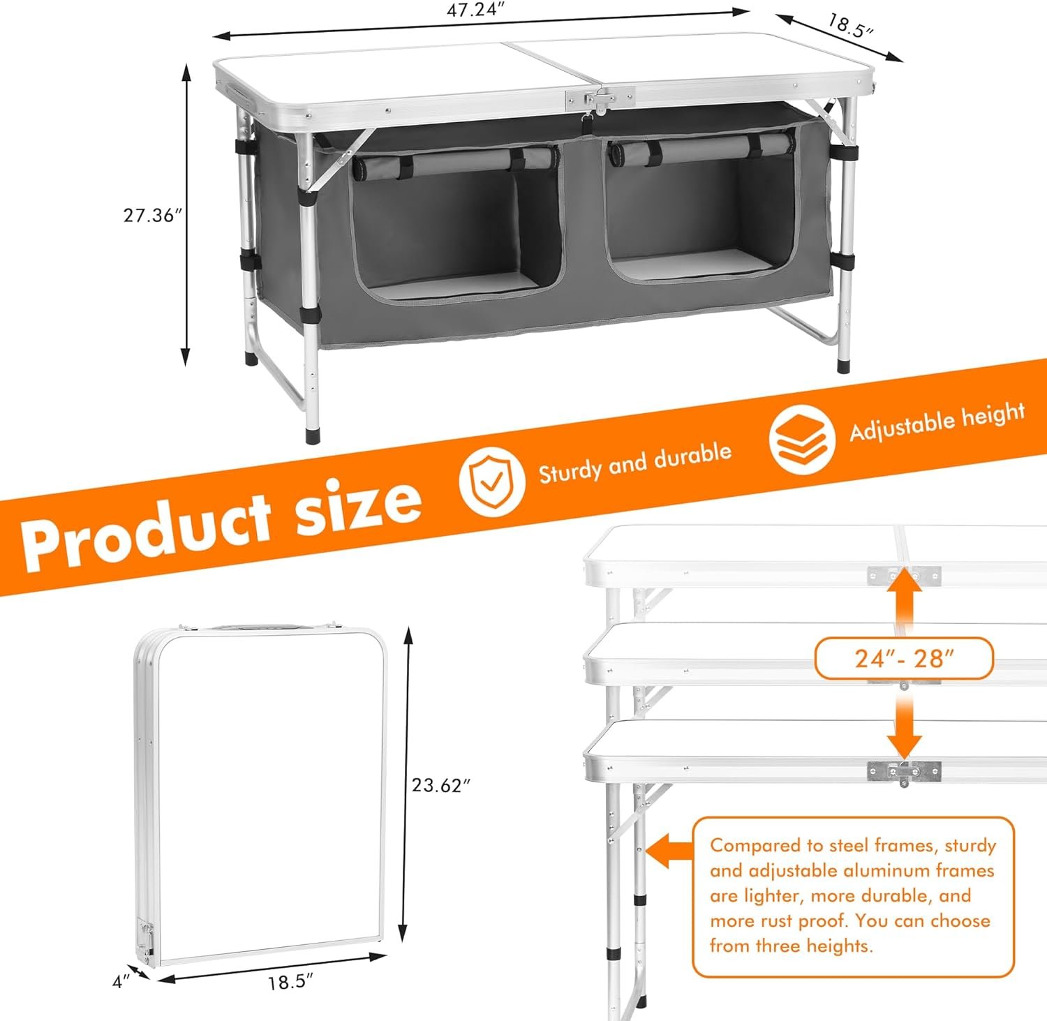 Adjustable Aluminum Folding Camping Table - Image 2