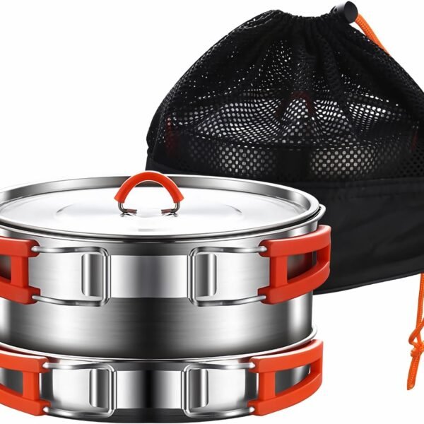 Stainless Steel Camping Cookware Set with Bag