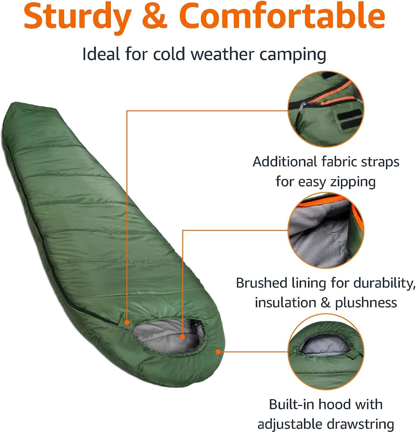 Olive Green Mummy Cold Weather Sleeping Bag - Image 2