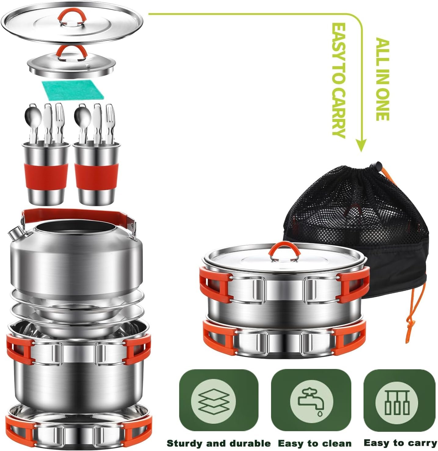 304 Stainless Steel Camping Cookware Set - Image 2
