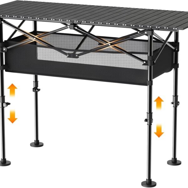 Adjustable Folding Camping Table with Mesh Storage