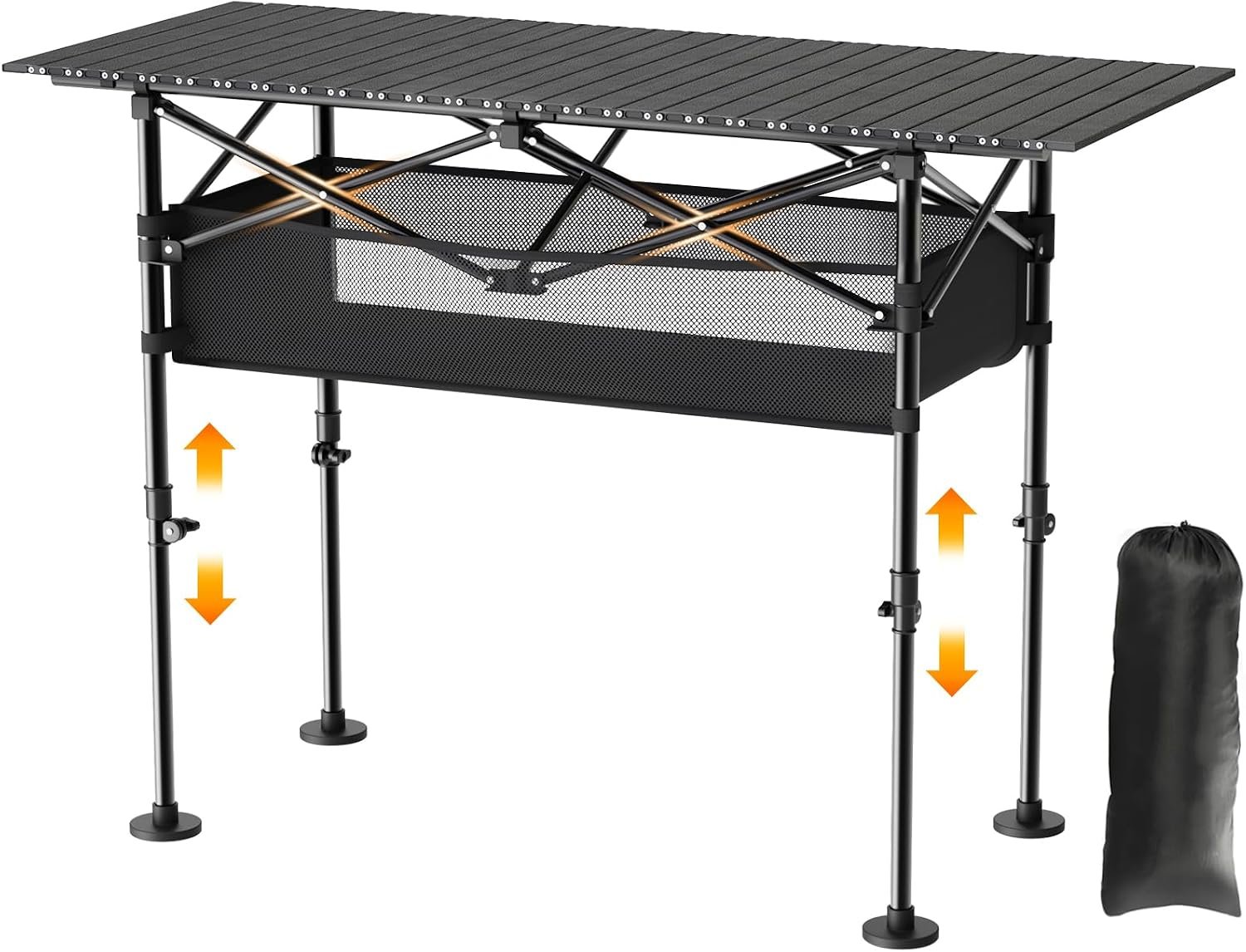 Adjustable Folding Camping Table with Mesh Storage
