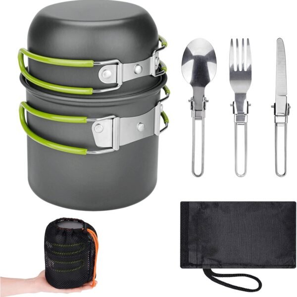 Aluminum Cookware Set with Foldable Cutlery