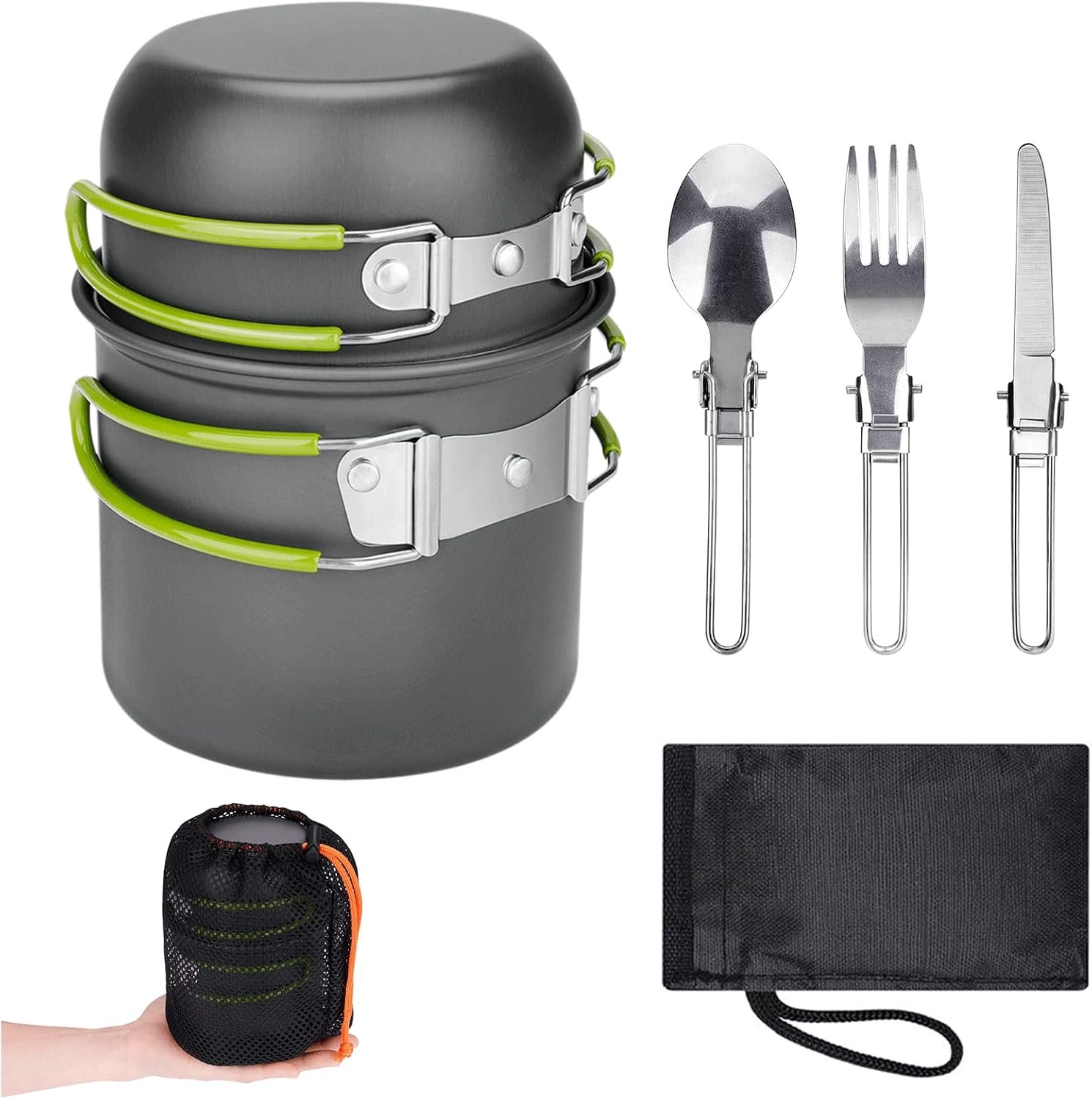 Aluminum Cookware Set with Foldable Cutlery
