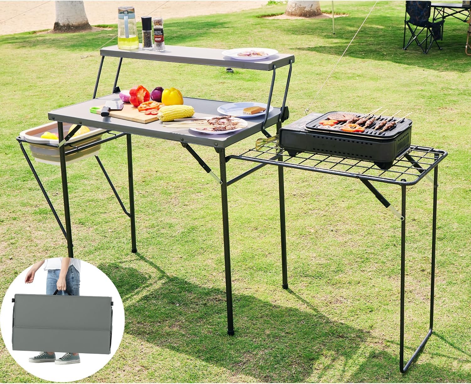 Folding Grill Camping Table with Stove Stand